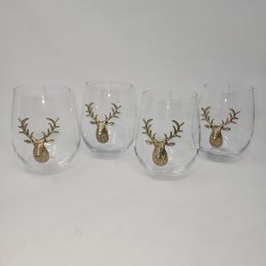 Gold Stag Deer Stemless Wine Glasses Set of 4
